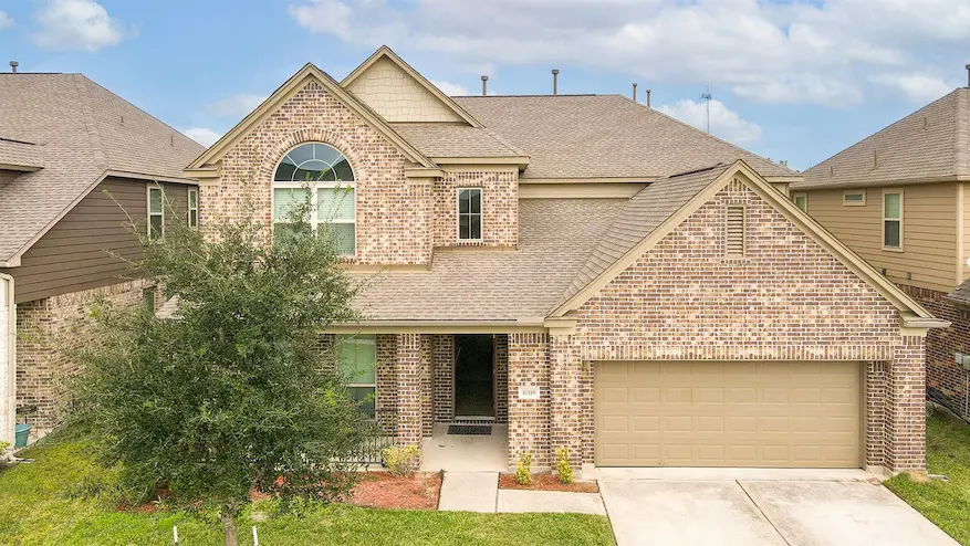 A suburban home with a large garage